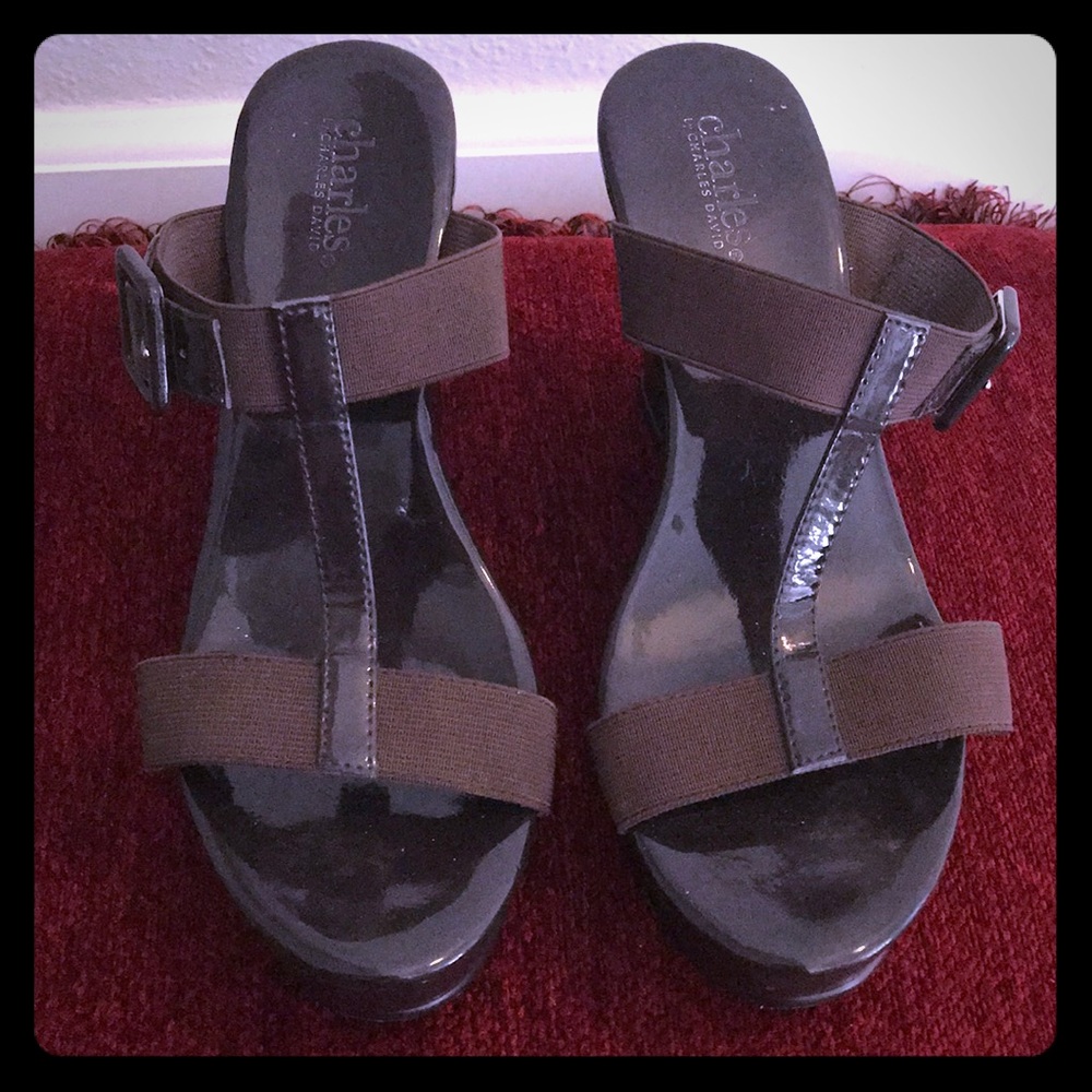 Charles David brown strappy wedge sandals
